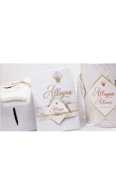 Trusou botez alb cu auriu si motive grafice abstracte Artemis 8
